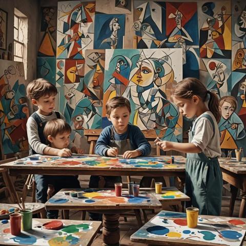 children painting in an art room