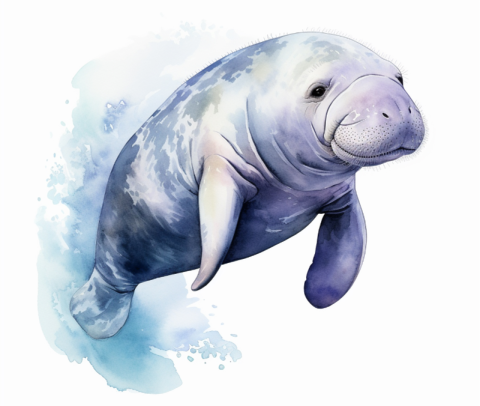 Watercolor Manatee painting