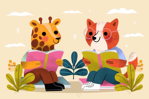 2 cute characters reading