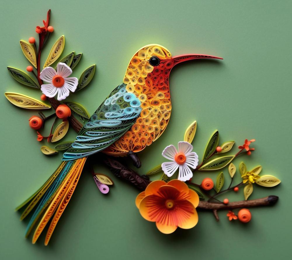 bird made using paper quilling